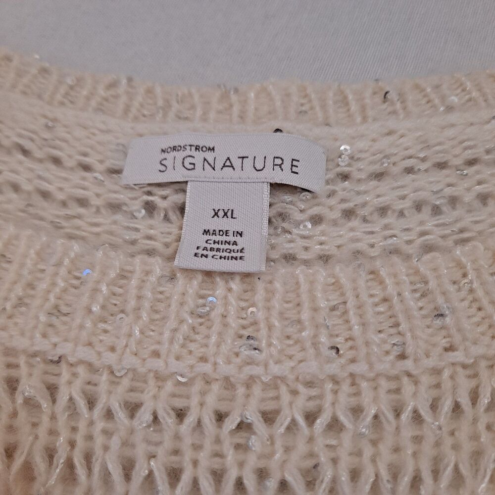 Nordstrom Signature Sequin Open Knit Sweater Womens XXL Polyester Cashmere Blend - Picture 3 of 8
